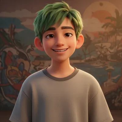 Green-Haired Teen Boy 3D Avatar