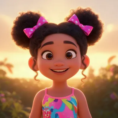 Pixar Girl with Afro Puffs