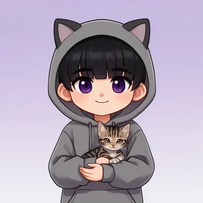 Shy Anime Boy with Kitten