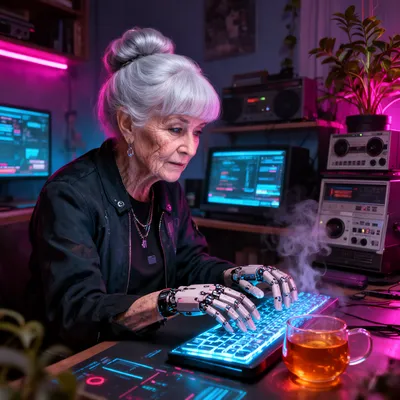 Cyberpunk Hacker Grandmother