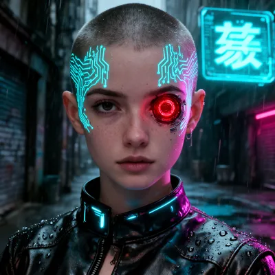 Cyberpunk Neon Circuit Woman