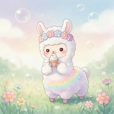 Kawaii Alpaca with Flower Crown