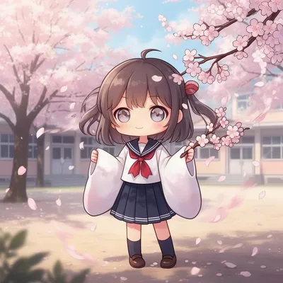 Kawaii School Girl with Sakura