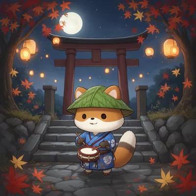 Kawaii Tanuki Shrine Drummer