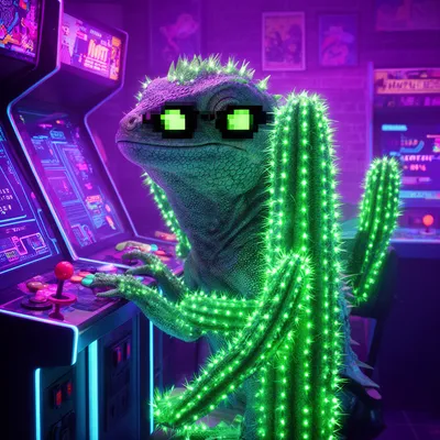 Neon Cactus Lizard Gamer