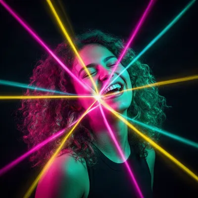 Neon Glow Laughing Woman