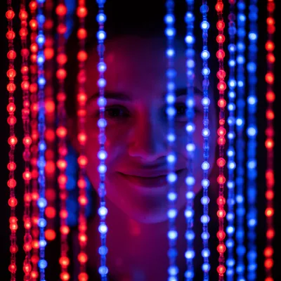 Neon Glow Curtain Portrait