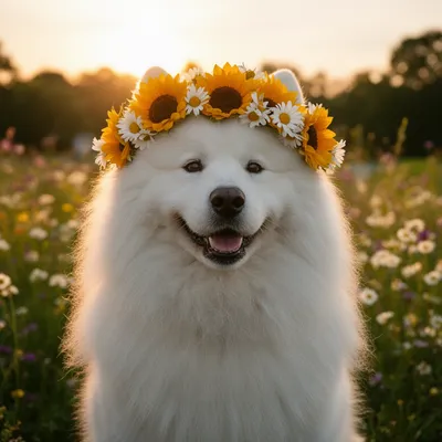 Angelic Samoyed Garden Portrait