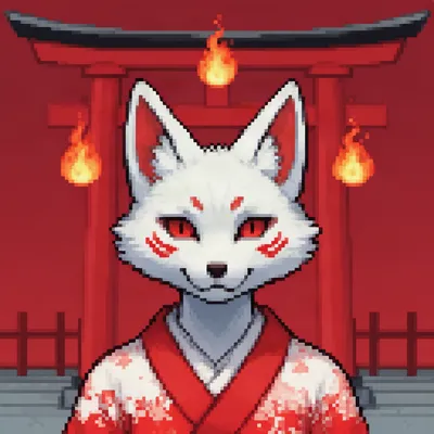 Pixel Art Kitsune Yokai Avatar