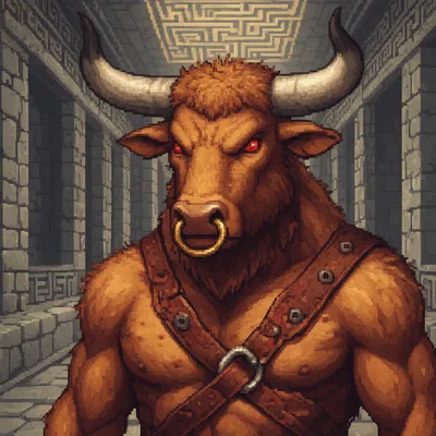 Pixel Art Minotaur Warrior