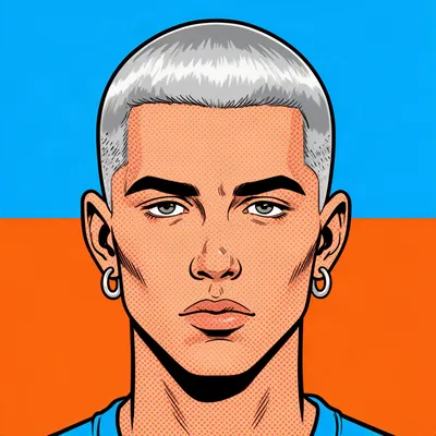 Pop Art Silver Buzz-Cut Portrait