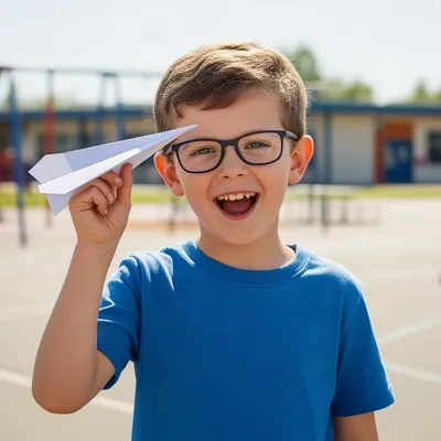 Young Scholar with Paper Airplane