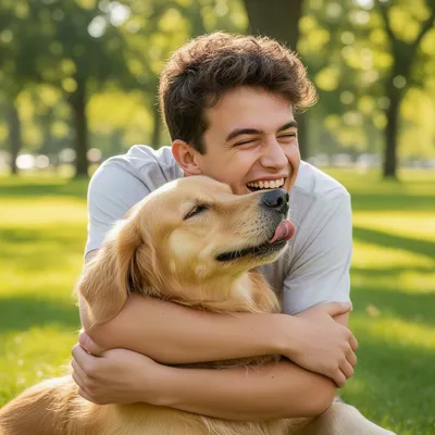Happy Man with Golden Retriever