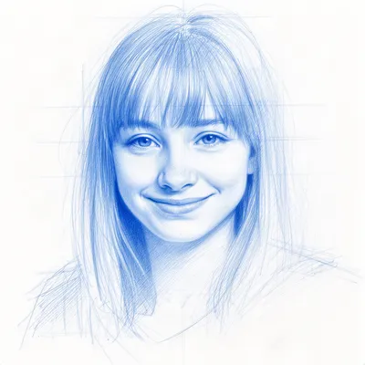 Blue Pencil Sketch Portrait