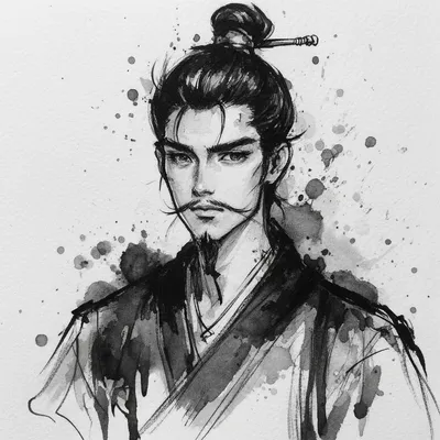 Topknot Sketch Portrait
