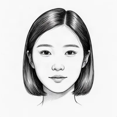 Ink Line Art Asian Woman