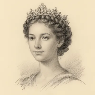 Regal Braid Crown Sketch Portrait
