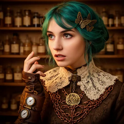 Steampunk Teal-Haired Woman