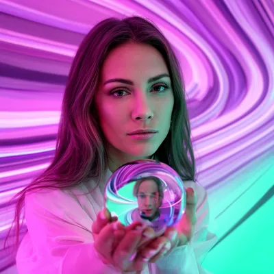 Vaporwave Chrome Sphere Portrait