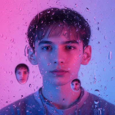 Vaporwave Rain Window Portrait