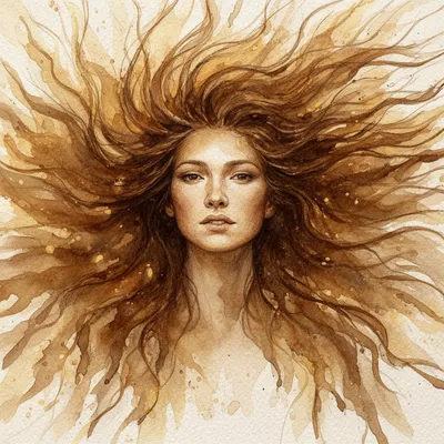 Windswept Watercolor Portrait