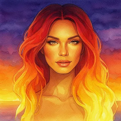 Sunset Ombre Watercolor Woman