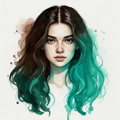 Teal Watercolor Portrait
