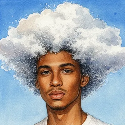 Cloud Hair Watercolor Portrait