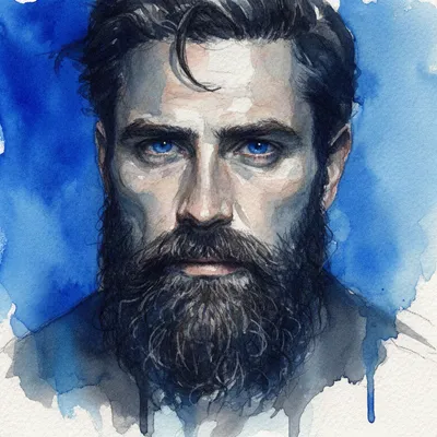 Contemplative Bearded Man Watercolor