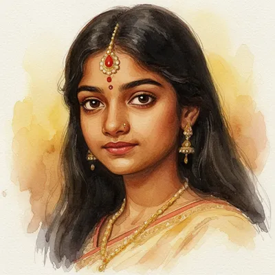 Watercolor Indian Woman Portrait