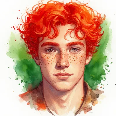 Watercolor Curly Red Hair Portrait