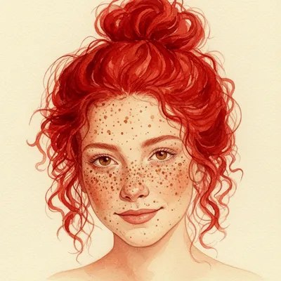 Curly Red Watercolor Portrait