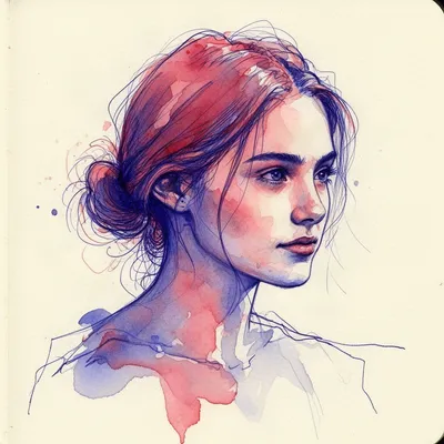 Watercolor Rose & Cobalt Portrait