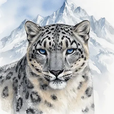 Watercolor Snow Leopard