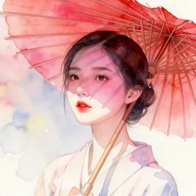 Watercolor Umbrella Woman